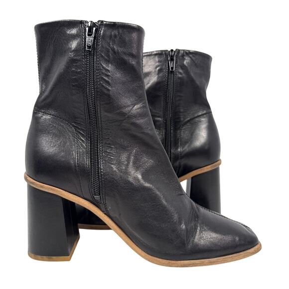 Free People Sienna Boots Block Heel Womens US 6 EU36.5 Black Leather Square Toe - Picture 3 of 11
